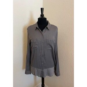 LOFT Mixed Media Long Sleeve Gray Shirt - Sz L